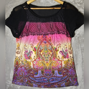 Bila Women's  Indian Blouse Black with Black Tulle and‎ colorful Ethnic Design
